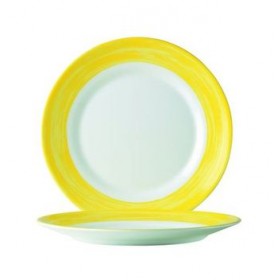 Assiette plate ronde blanc/jaune 15.5cm - Lot de 6