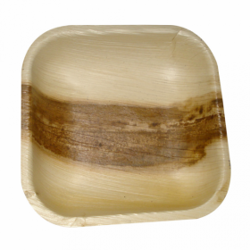 Assiette jetable carrée en areca couleur naturelle 11.5cm x 1.5 cm - Lot de 25