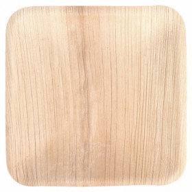 Assiette jetable carrée en areca couleur naturelle 18cm x 1.5 cm - Lot de 25