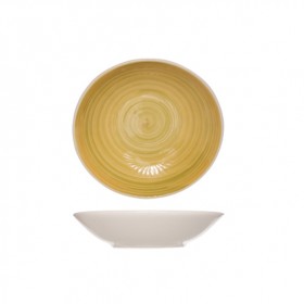 Assiette creuse calotte ronde en grès 21cm beige et jaune - Lot de 6