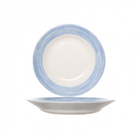Assiette creuse ronde blanche/bleue 22.5cm - Lot de 6