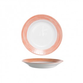 Assiette creuse ronde blanc/orange 22.5cm - À l'unité