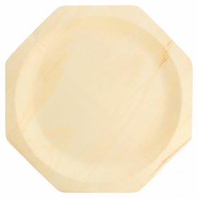 Assiette octogonale jetable en bois couleur naturelle Ø 26x2.2 cm - Lot de 50