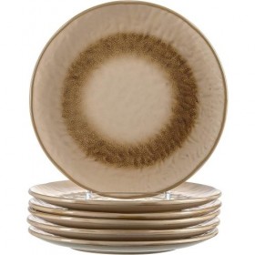 Assiette plate ronde céramique 22,5cm beige - Lot de 6