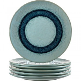 Assiette plate ronde céramique 22,5cm bleu - Lot de 6