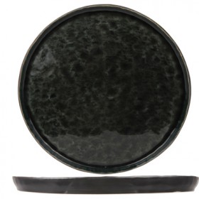 Assiette plate ronde noire et verte 27cm - Lot de 4