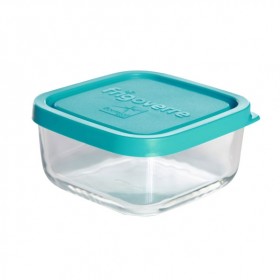 Boîte carrée en verre couvercle plastique turquoise 10 x 10 cm