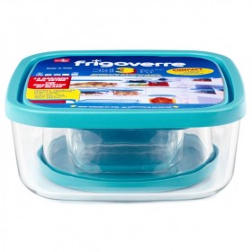Boîtes de conservation carrée en verre couvercle plastique turquoise - Set de 3