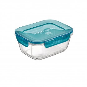 Boîte hermétique rectangulaire en verre couvercle plastique bleu 18 x 14cm