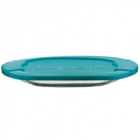 Boîte en verre ovale plate couvercle plastique turquoise 27 x 19,5 cm