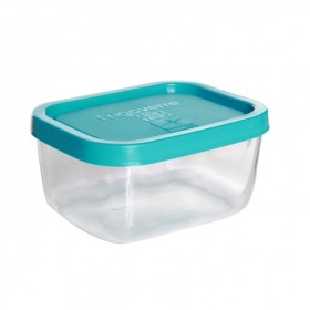 Boîte rectangulaire en verre couvercle plastique turquoise 13 x 10 cm