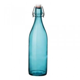 Bouteille en verre 1 L bleu ciel avec bouchon mécanique 8 x 8 x 32 cm