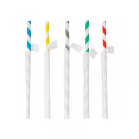 Paille flexible en papier / chalumeau blanche avec rayures recyclable en sachet 0.6 x 23cm - Lot de 250