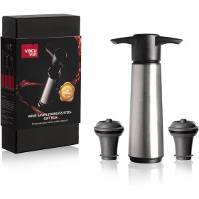 Coffret pompe à vide acier brossé + 2 bouchons