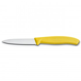 Couteau d'office lame dentée 8cm manche synthétique jaune