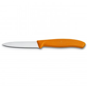 Couteau d'office lame dentée 8cm manche synthétique orange