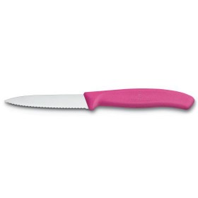 Couteau d'office lame dentée 8cm manche synthétique rose