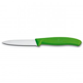 Couteau d'office lame dentée 8cm manche synthétique vert clair