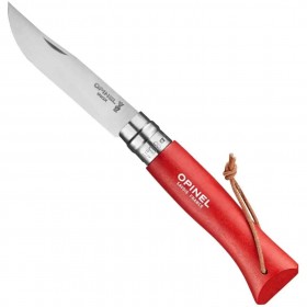 Couteau de poche n°8 manche en bois rouge et lien en cuir - lame inox 8.5cm 