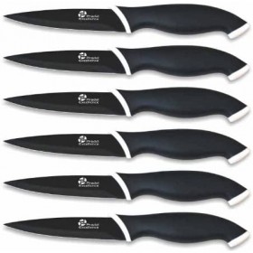 Couteaux à steak lames anti-adhérentes manche noir - Lot de 6