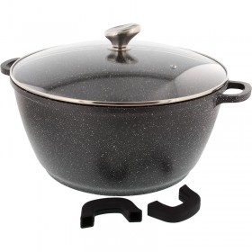 Faitout rond 36cm "façon pierre" fonte d'aluminium - couvercle verre