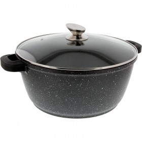Faitout rond 32cm "façon pierre" fonte d'aluminium - couvercle verre