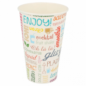 Gobelet en carton 360 ml blanc motifs paroles multicolores - Lot de 100
