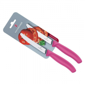 Couteau à tomates et saucisses manche rose - Lot de 2