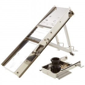 Mandoline inox professionnelle + chariot protecteur et poignée plastique 42 x 15 x 4 cm