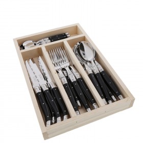 Ménagère 24 pièces manche noir en inox avec range couverts en bois 