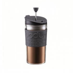 Mug à piston en plastique double paroi 35cl noir - A l'unité
