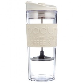 Mug à piston en plastique double paroi 45cl blanc crème - A l'unité