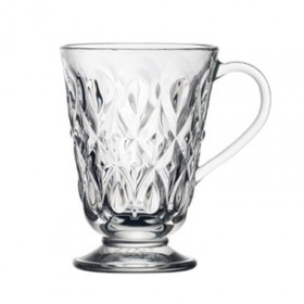 Mug à anse en verre pressé transparent 26.5 cl motif amandes - Lot de 6