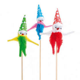 Piques décorations glaces chenille clown 15 cm assorties bois - Lot de 72