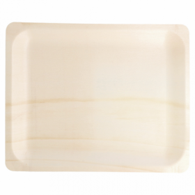 Plateau rectangulaire jetable en bois couleur naturelle 26.5x21.5x2cm - Lot de 50