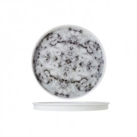 Plateau de service rond métal 30 cm - motif marbre