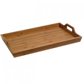 Plateau de service rectangulaire avec poignées en bambou 45 x 30 x 6 cm