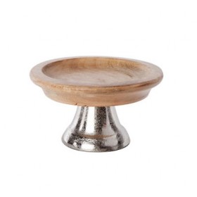 Présentoir à gâteaux rond bois sur pied aluminium 1 niveau 20 x 10 cm