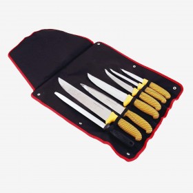 Sac 6 couteaux boucher et 1 fusil lames acier inoxydable