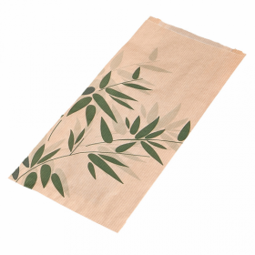 Sachet croissants 32g/m² 14x7x26cm kraft marron motifs feuilles vertes - Lot de 500