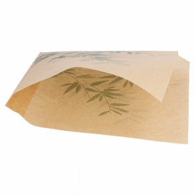 Sachet ouvert 2 cotés 34g/m² 13x14cm parchemin anti-graisse marron motifs feuilles vertes - Lot de 1000