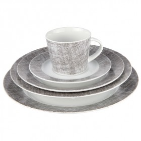 Service de table 20 pièces gris et blanc en porcelaine