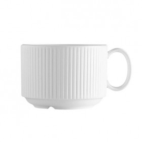 Tasse à café en porcelaine blanche empilable 18cl avec motif lignes droites en relief