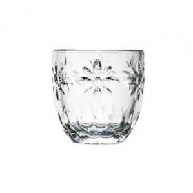 Tasse expresso en verre pressé transparent 10 cl motif fleurs - Lot de 6