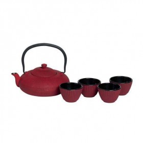 Théière en fonte rouge 1,20 L + 4 tasses 10 cl