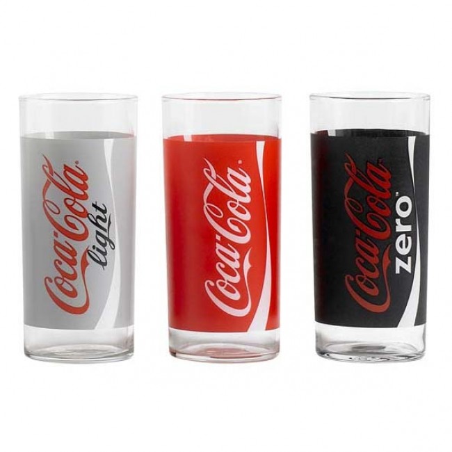 Verre Coca Cola avec motif rouge light zéro 37cl - Gobelet forme haute -set  de 3 - Coca Cola - Luminarc