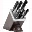 Bloc de couteaux en bois avec affûteur intégré - 7 pièces - manche noir - SharpBlock - Zwilling
