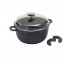 Faitout rond 20cm "façon pierre" fonte d'aluminium - couvercle verre - Premium - Pradel Excellence